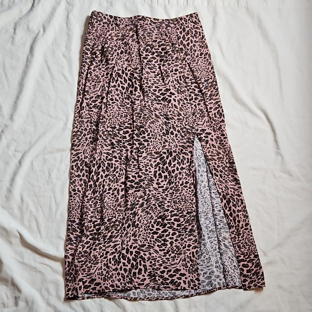Wild Fable Pink Leopard Print Long Slit A-Line Skirt Elastic Waist High Rise M
